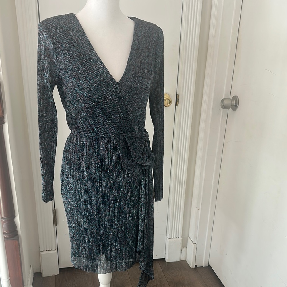 Aidan by Aidan Mattox Glittering Dark Long Sleeve Dress